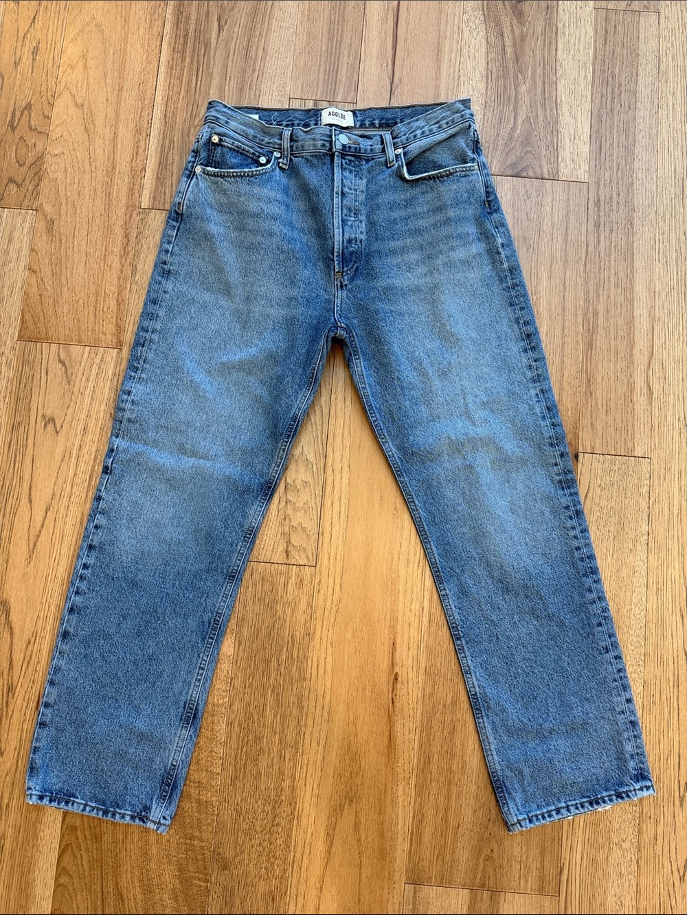 Agolde High-Rise Relaxed Straight Jeans in Classic Blue